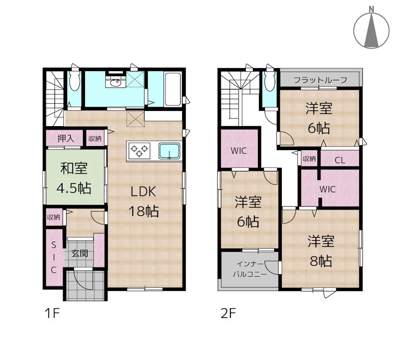 尾張旭市北山町北新田 1号棟 新築一戸建ての図面