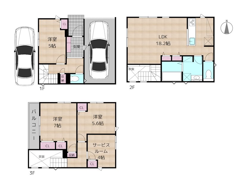 名古屋市名東区一社4丁目 2号棟 新築一戸建ての図面