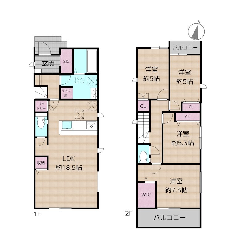 名古屋市守山区西城2丁目 1号棟 新築一戸建ての図面