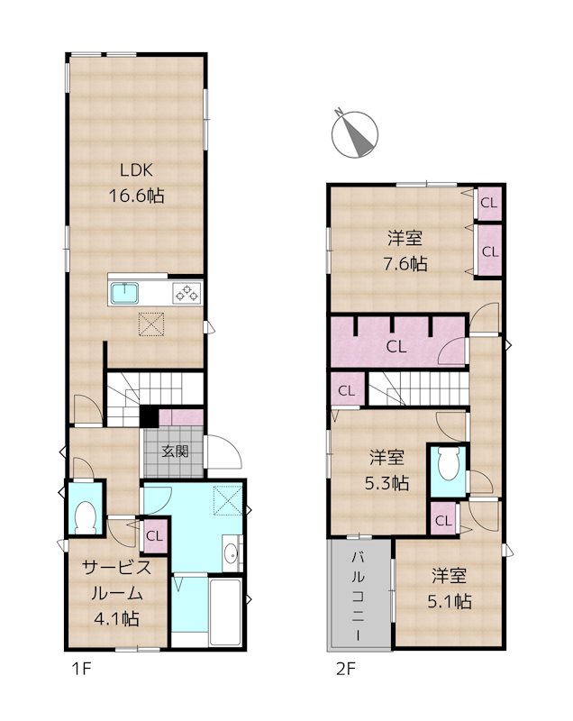 名古屋市守山区新守西 2号棟 新築一戸建ての図面