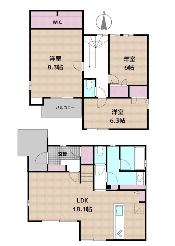 名古屋市天白区梅が丘2丁目 B棟 新築一戸建ての図面