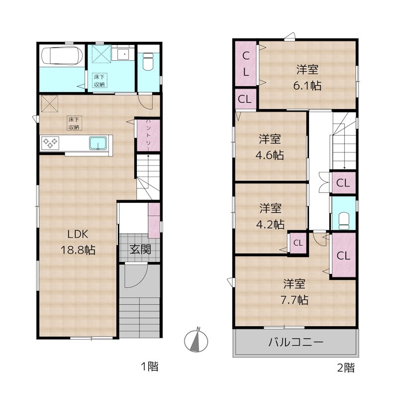 名古屋市天白区元八事3丁目 1号棟 新築一戸建ての図面