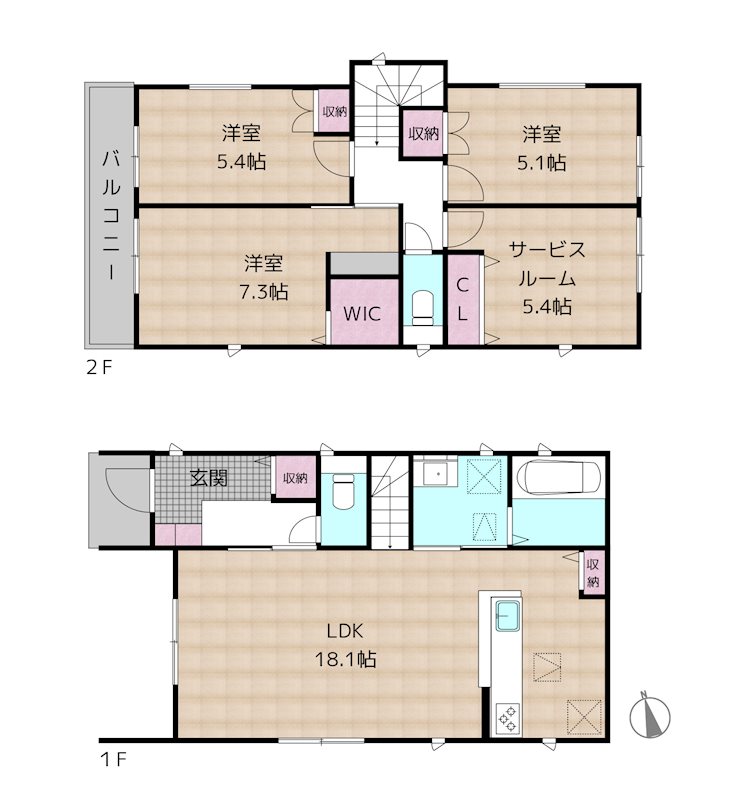 名古屋市天白区梅が丘4丁目 1号棟 新築一戸建ての図面
