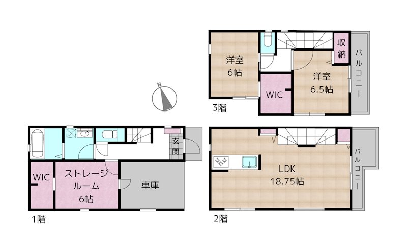名古屋市守山区廿軒家 2号棟 新築一戸建ての図面