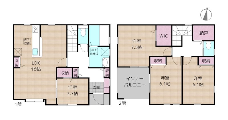 日進市浅田平子1丁目 2号棟 新築一戸建ての図面