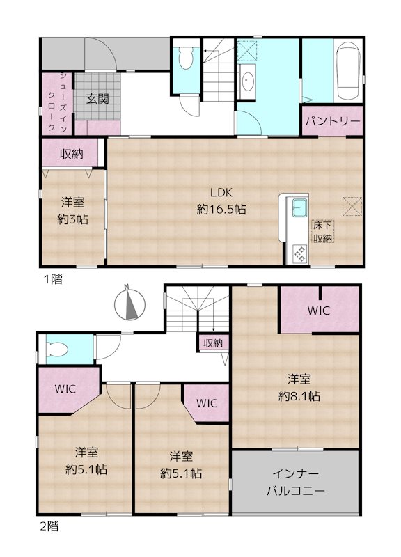 尾張旭市東印場町二反田 5号棟 新築一戸建ての図面