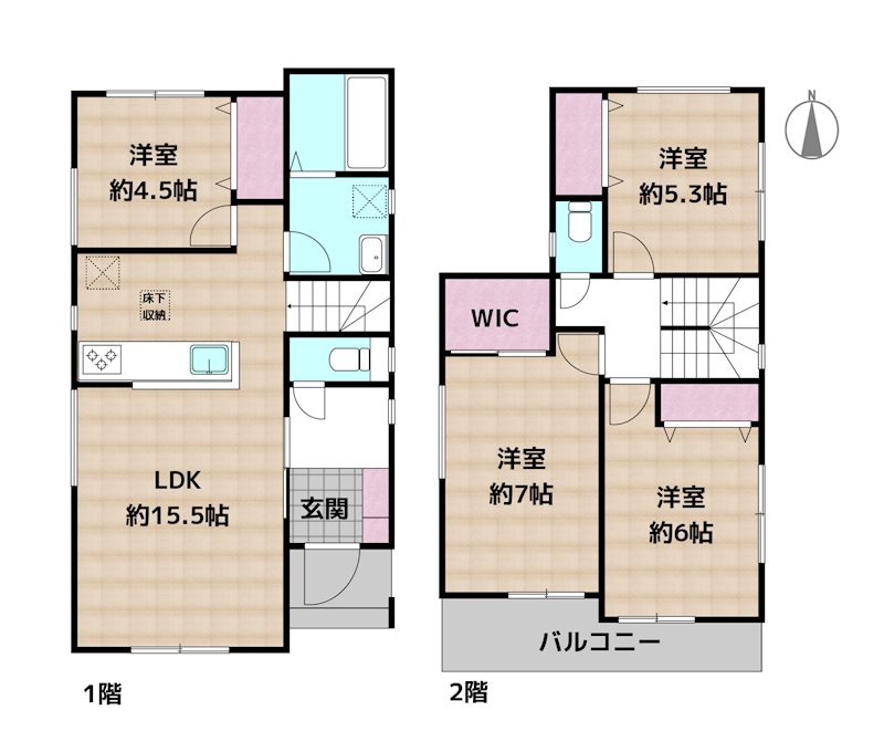 名古屋市名東区猪子石2丁目 A号棟　新築一戸建ての図面