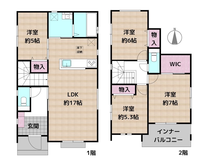 名古屋市名東区猪子石2丁目 E号棟 新築一戸建ての図面