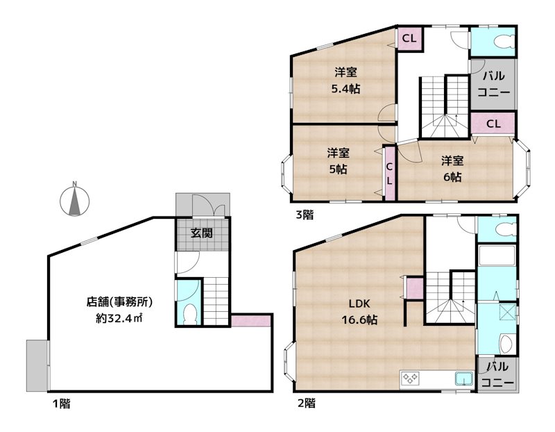 名古屋市天白区元八事1丁目 中古一戸建ての図面