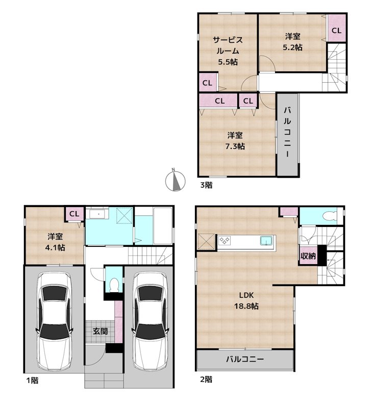 名古屋市守山区鳥神町 3号地 新築一戸建ての図面