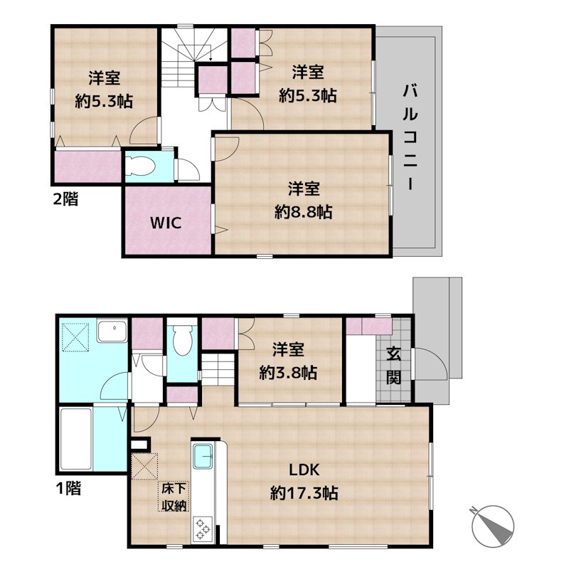 名古屋市天白区平針南2丁目 1号棟 新築一戸建ての図面