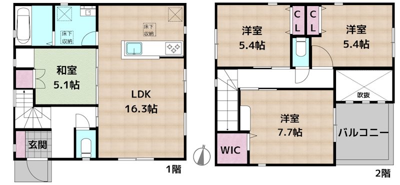 名古屋市天白区元八事3丁目 2号棟 新築一戸建ての図面