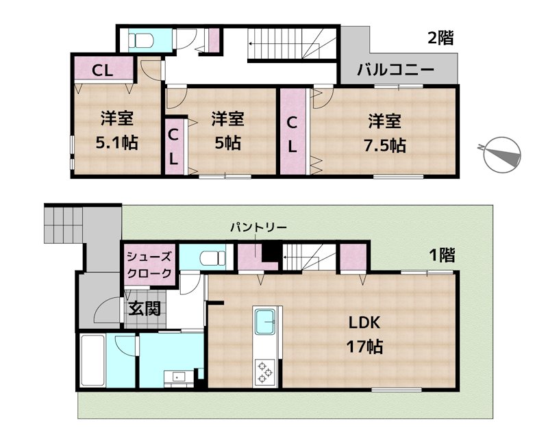 名古屋市名東区極楽2丁目 2号棟 新築一戸建ての図面