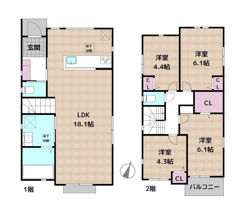 名古屋市名東区神里2丁目 2号棟 新築一戸建ての図面