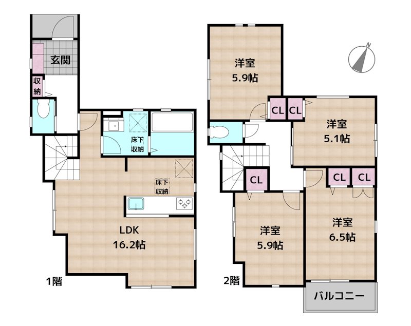 名古屋市名東区神里2丁目 1号棟 新築一戸建ての図面