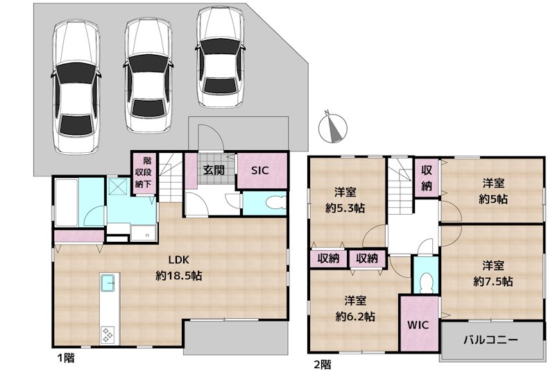 長久手市丁子田 2号棟　新築一戸建ての図面