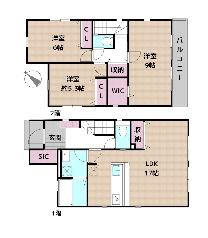 尾張旭市大塚町3丁目 3号棟 新築一戸建ての図面