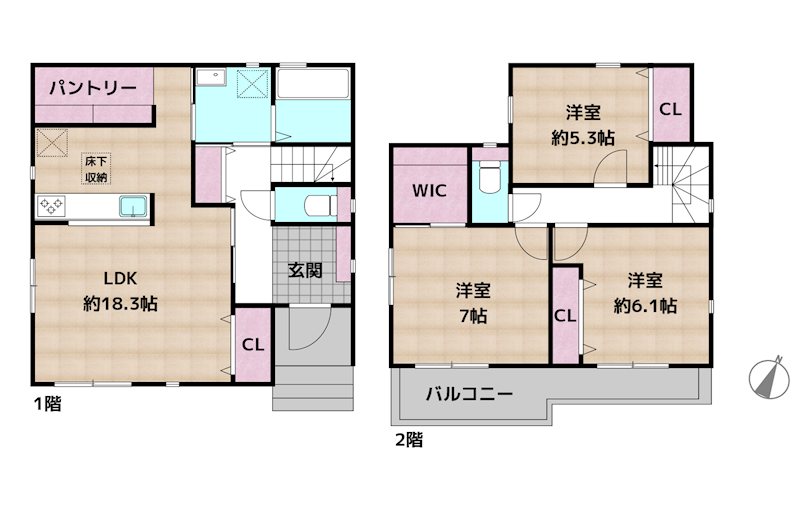 尾張旭市晴丘町池上 A号棟 新築一戸建ての図面