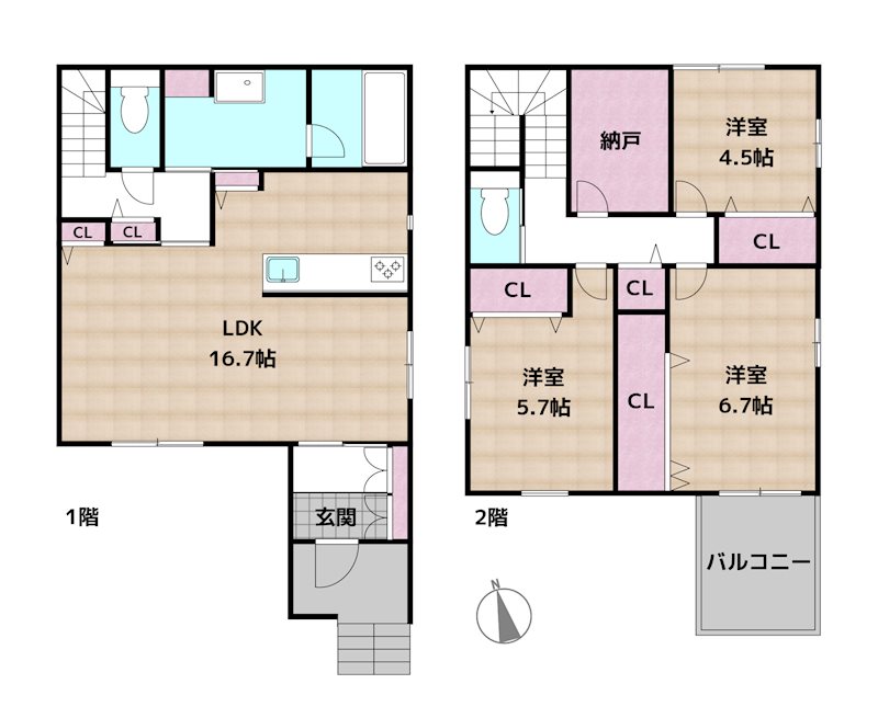 尾張旭市印場元町北山 2号地 新築一戸建ての図面