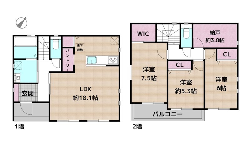 尾張旭市柏井町公園通 新築一戸建ての図面