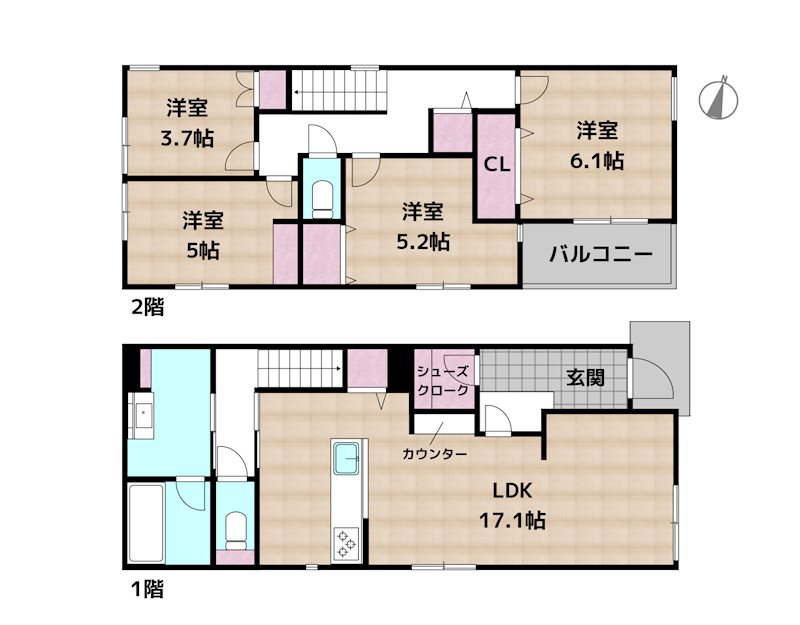 尾張旭市旭前町5丁目 2号棟 新築一戸建ての図面