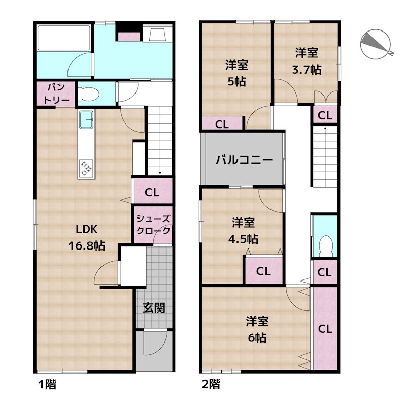 尾張旭市旭前町5丁目 1号棟 新築一戸建ての図面