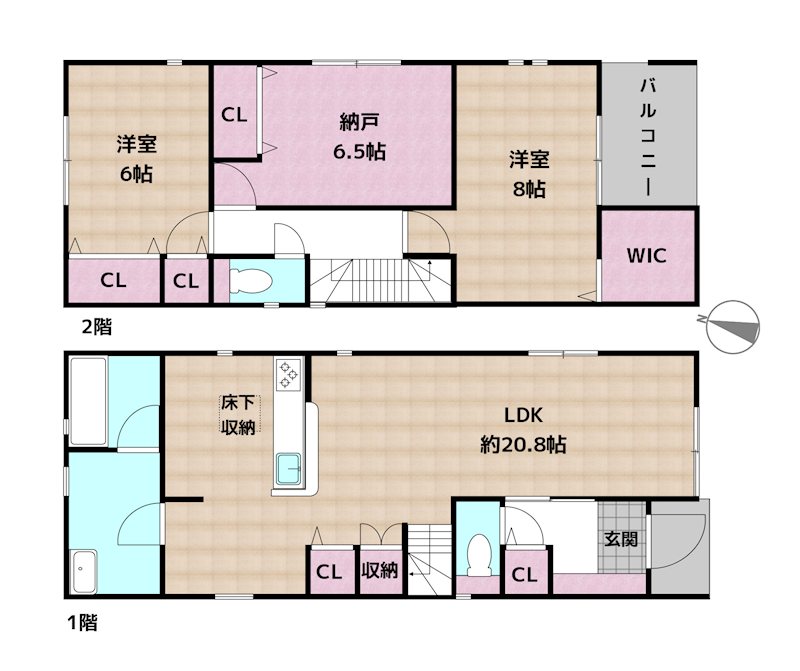 尾張旭市狩宿新町2丁目 2号棟 新築一戸建ての図面