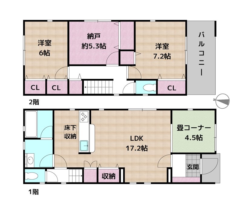 尾張旭市狩宿新町2丁目 1号棟 新築一戸建ての図面
