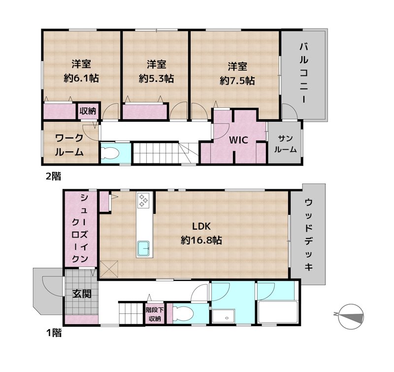 名古屋市天白区海老山町 3号棟 新築一戸建ての図面