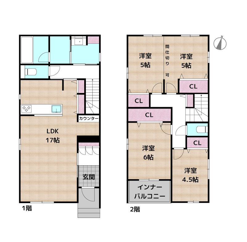 尾張旭市南原山町赤土 1号棟 新築一戸建ての図面