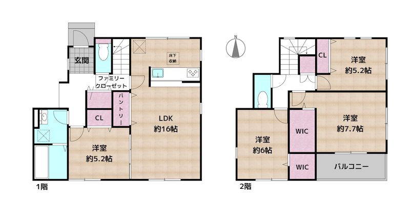 尾張旭市新居町今池下 2号棟 新築一戸建ての図面
