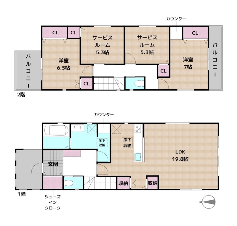 名古屋市守山区小幡南3丁目 2号棟 新築一戸建ての図面