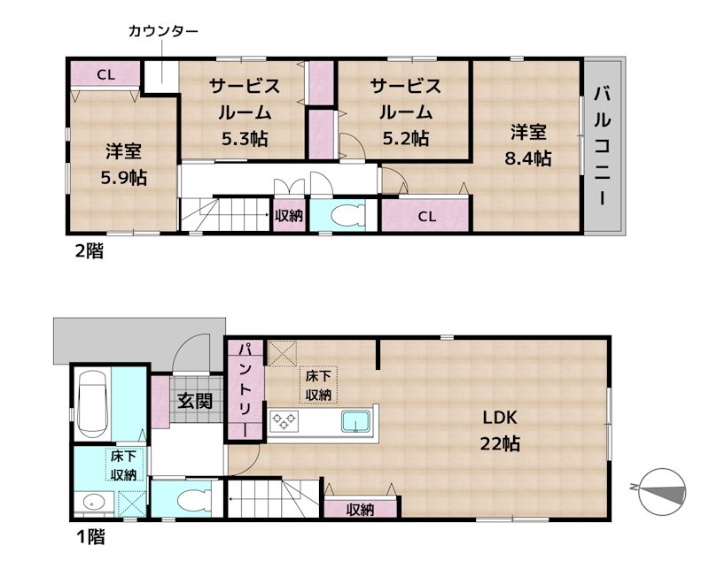 名古屋市守山区小幡南3丁目 1号棟 新築一戸建ての図面
