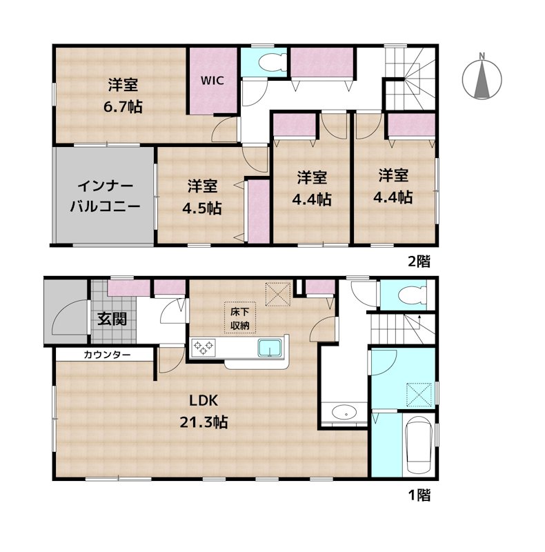 尾張旭市東大久手町3丁目 3号棟 新築一戸建ての図面