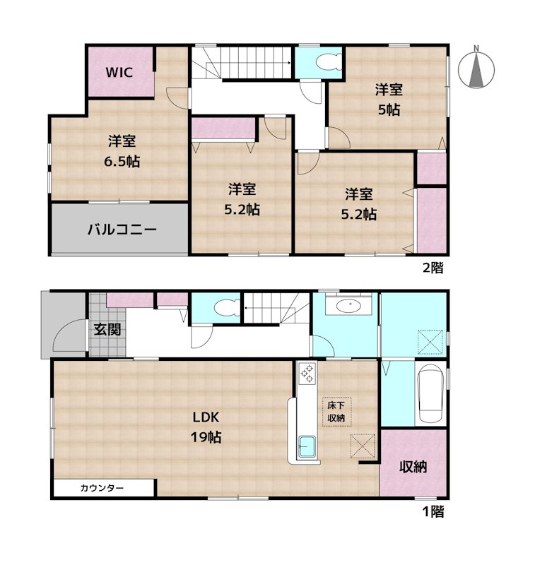 尾張旭市東大久手町1丁目 2号棟 新築一戸建ての図面