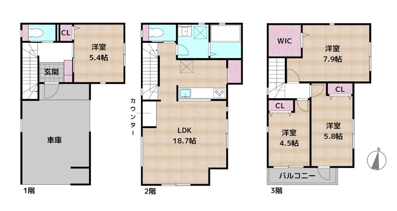 名古屋市守山区守山2丁目 1号棟 新築一戸建ての図面