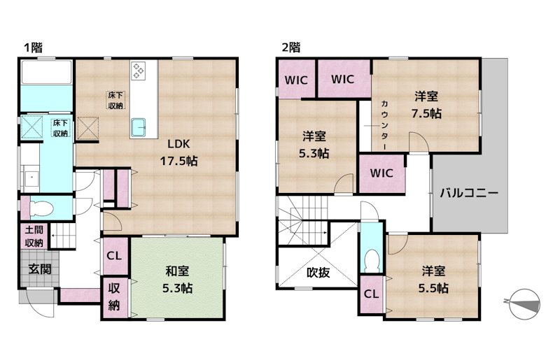 日進市梅森町新田 2号棟 新築一戸建ての図面
