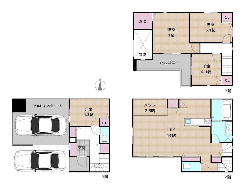 名古屋市守山区更屋敷 2号棟 新築一戸建ての図面
