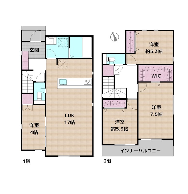 日進市岩崎町神明 1号棟 新築一戸建ての図面