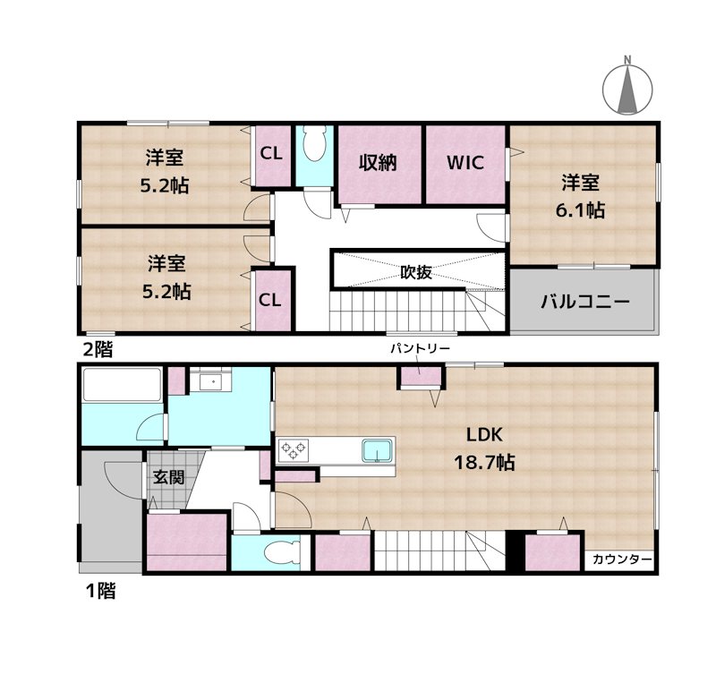 尾張旭市南原山町石原 5号棟 新築一戸建ての図面