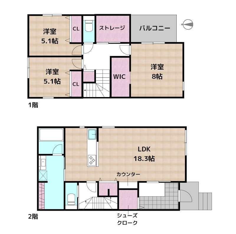 尾張旭市南原山町石原 4号棟 新築一戸建ての図面