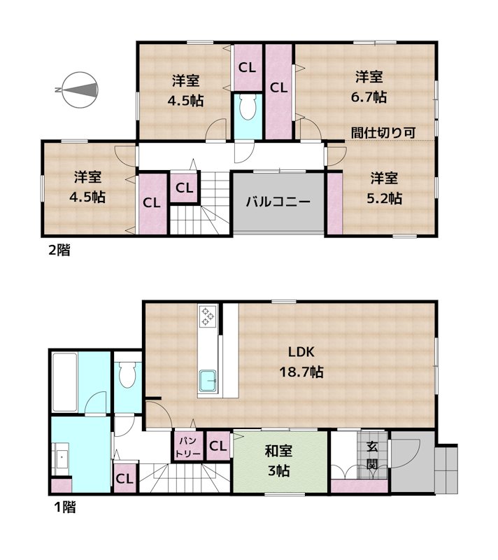 尾張旭市南原山町石原 3号棟 新築一戸建ての図面
