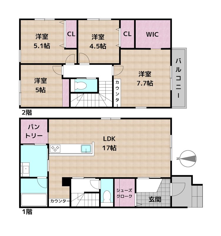 尾張旭市南原山町石原 2号棟 新築一戸建ての図面