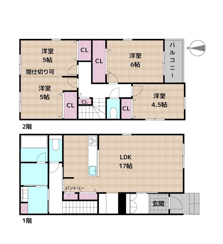 尾張旭市南原山町石原 1号棟 新築一戸建ての図面